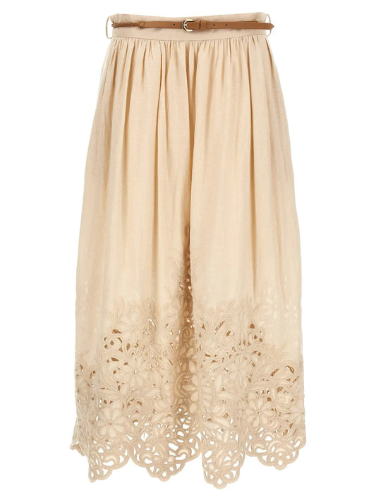 Zimmermann Beige Linen Midi Skirt