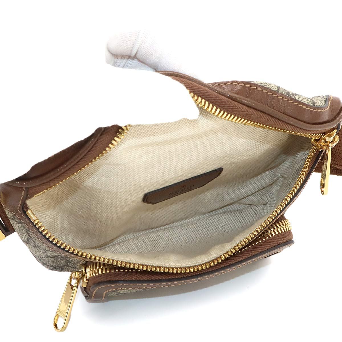 Gucci Interlocking Belt Bag Waist Pouch GG Supreme Leather Beige Brown