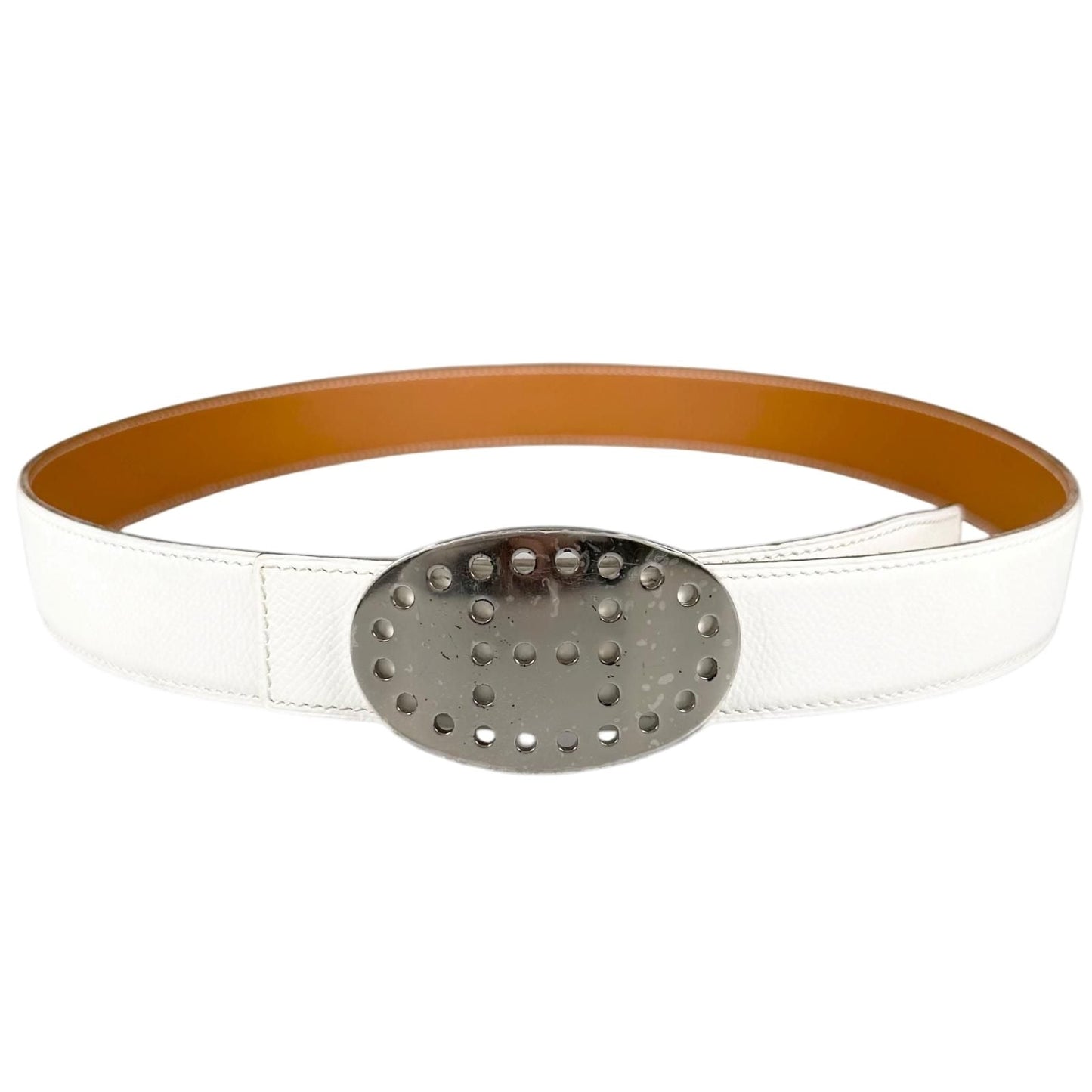 Hermes Evelyne Leather Brown White Belt Silver