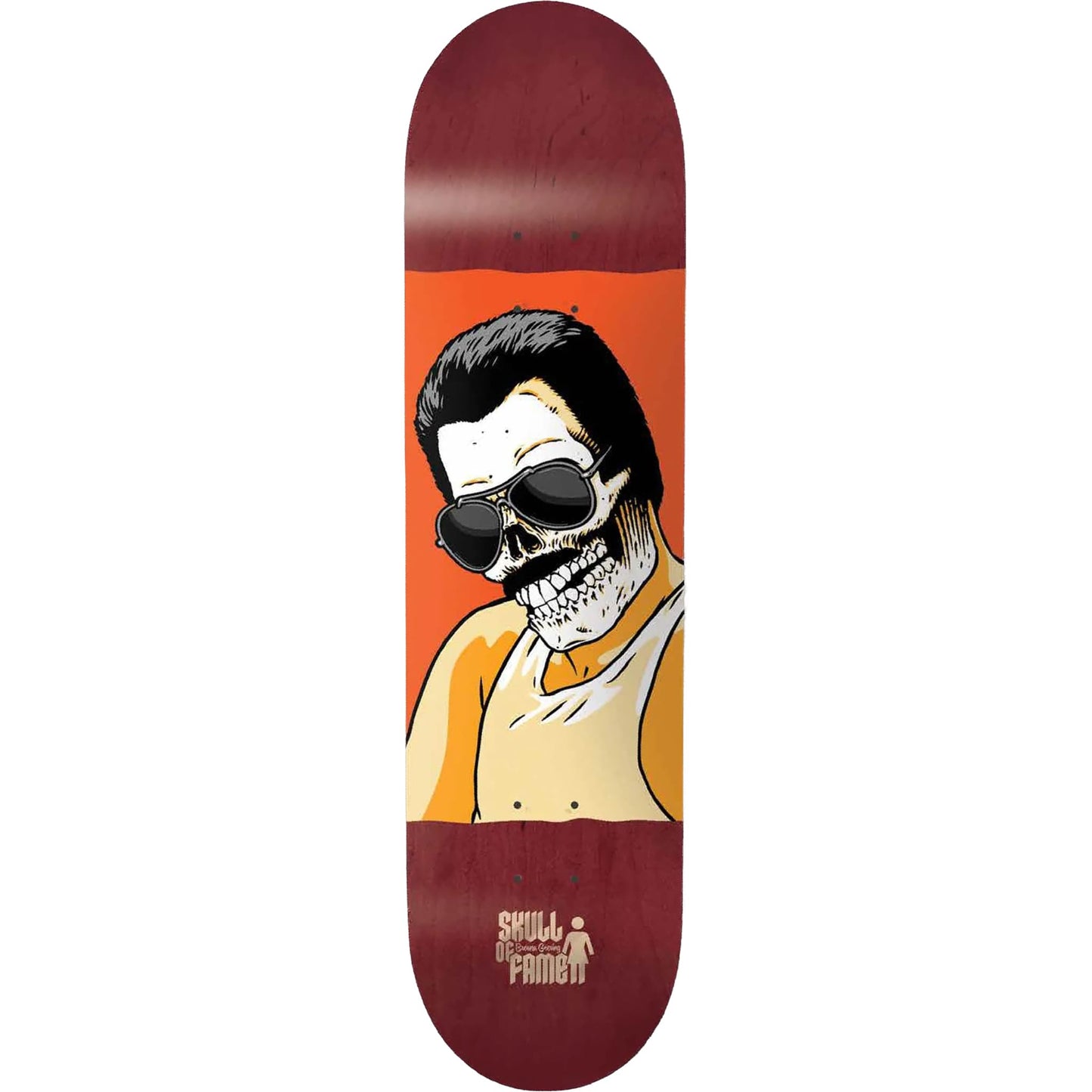 Girl Geering Skull Of Fame Skateboard Deck 8"